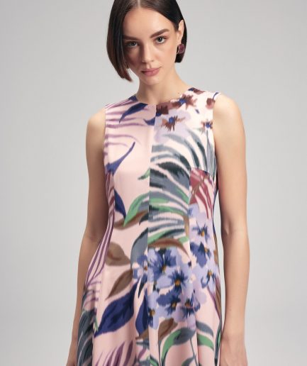 Короткое платье без рукавов с цветочным узором, материал: 51% вискоза, 49% Rayon, стильный офисный дизайн, модель S/36