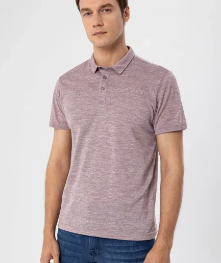 Поло с воротником, Slim Fit, из хлопка и полиэстера, темно-бордового цвета, произведено в Турции