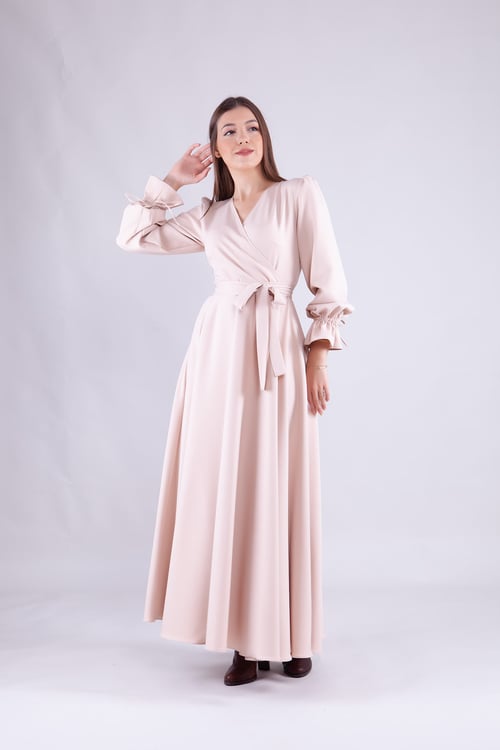Элегантное длинное платье с перекрестным воротником, модели Maxi, из хлопка-полиэстера с эластином, размер 34(XS)