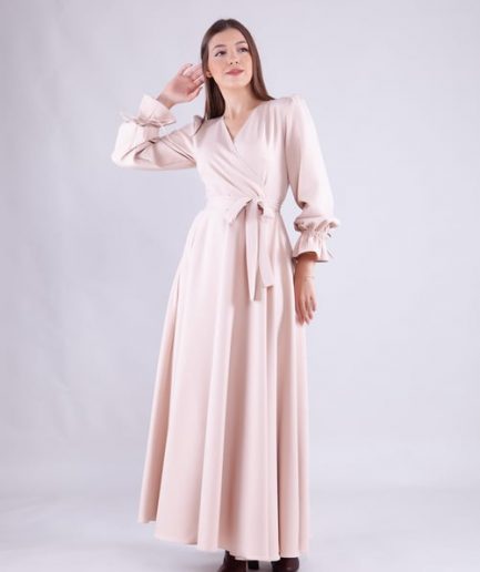 Элегантное длинное платье с перекрестным воротником, модели Maxi, из хлопка-полиэстера с эластином, размер 34(XS)
