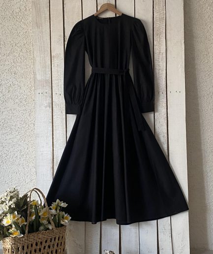 Длинное чёрное платье из поплина, 100% хлопок, размер S-3XL, длина 135 см, подходит для стирки в низкотемпературном режиме
