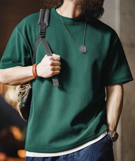 Мужская Oversize футболка с коротким рукавом и круглым вырезом из вафельной ткани, 80% хлопок, 20% полиэстер, модель L, цвет нефть