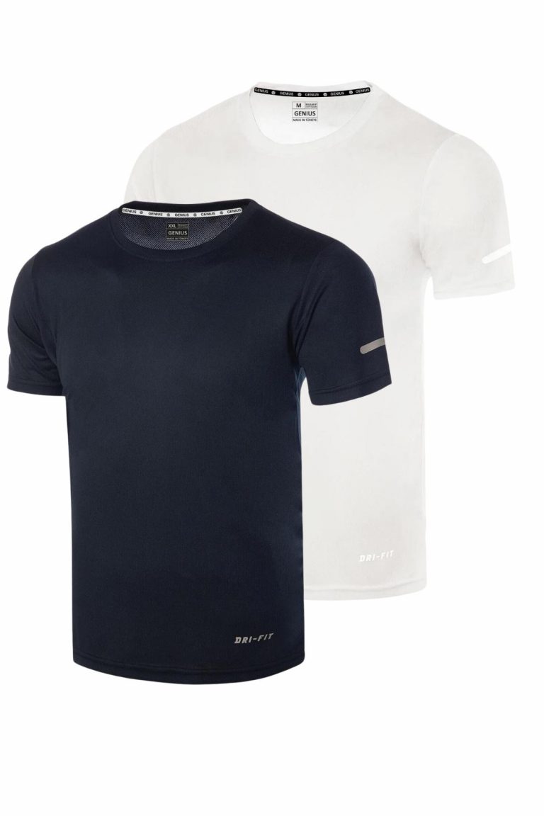 Мужская спортивная футболка с быстросохнущей тканью DRI-FIT, 100% полиэстер, размер L, бело-синий, идеальна для фитнеса и бега