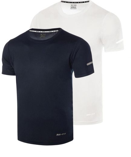 Мужская спортивная футболка с быстросохнущей тканью DRI-FIT, 100% полиэстер, размер L, бело-синий, идеальна для фитнеса и бега