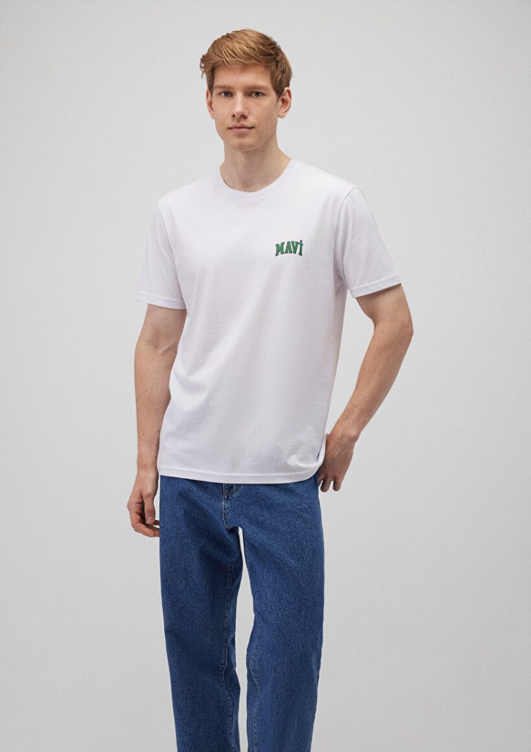 Белая футболка с логотипом Mavi из 100% хлопка, доступна в размерах S, M, L, XL, XXL, XS