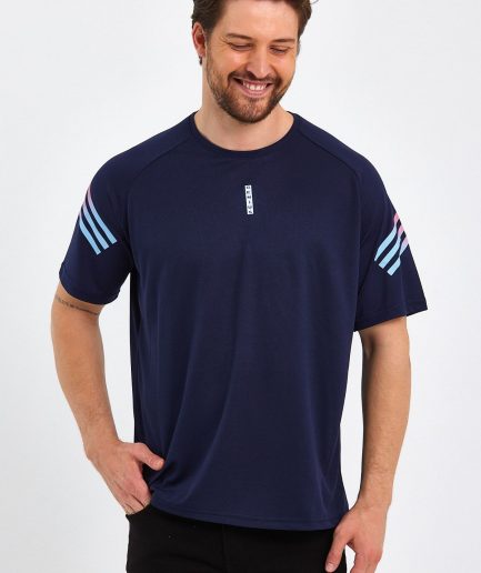 Мужская спортивная футболка Genius Fit с печатью, дышащий материал, поддерживает сухость и прохладу, размер S-XL, цвет: темно-синий