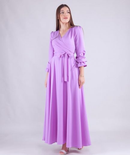 Макси платье с кройкой "круазе" и длинными рукавами, цвет ли lavender, размер 34(XS) до 54(7XL), ткань с добавлением хлопка и полиэстера