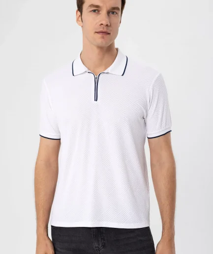 Мужская футболка поло с узором, slim fit, белая, 95% ПЭ, 5% лайкра, производитель Турция