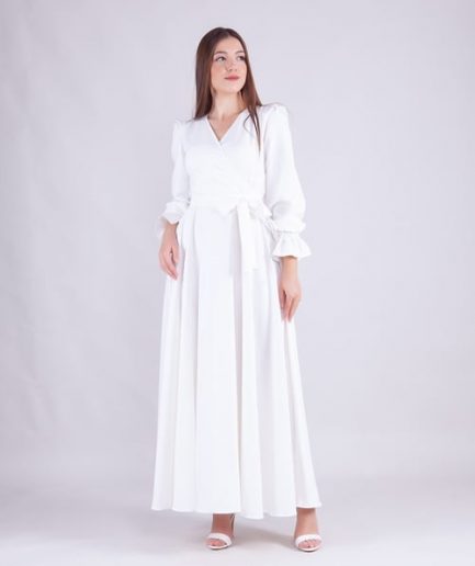 Модное платье Maxi Boy с кройкой крюваз, длинный рукав, белый, размеры 34(XS) — 54(7XL), легкий хлопок, скрытая молния, эластичные манжеты