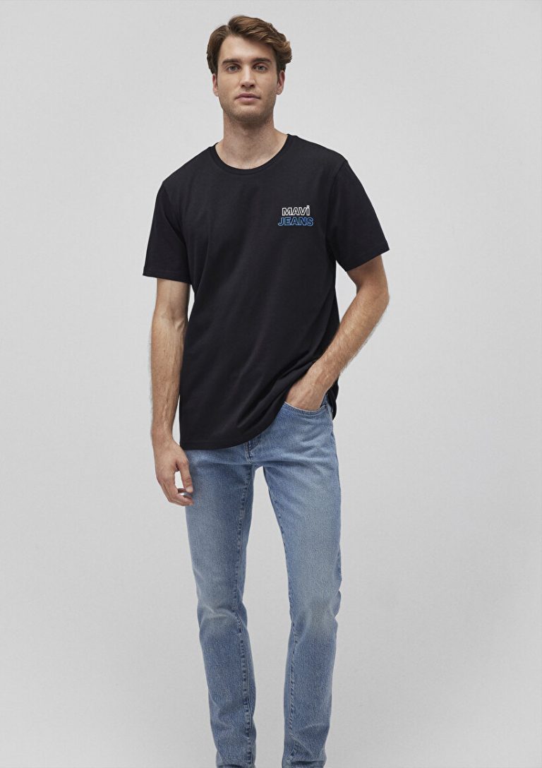 Черная футболка с принтом Mavi Jeans из 100% хлопка, коллекция с логотипом, доступные размеры S, M, L, XL, XXL, XS