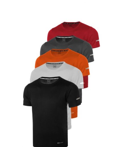 Мужская спортивная футболка DRIFIT-KISAKOL5, техническая, быстросохнущая, 5 штук, размеры XL и M, цвета: черный, серый, оранжевый, дымчатый, красный