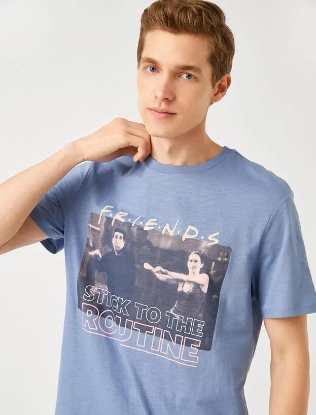 Футболка для мужчин Koton с лицензией Friends, печать, 100% хлопок, XL, голубая