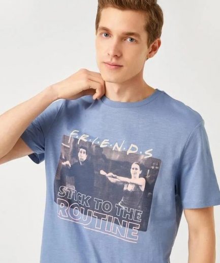 Футболка для мужчин Koton с лицензией Friends, печать, 100% хлопок, XL, голубая
