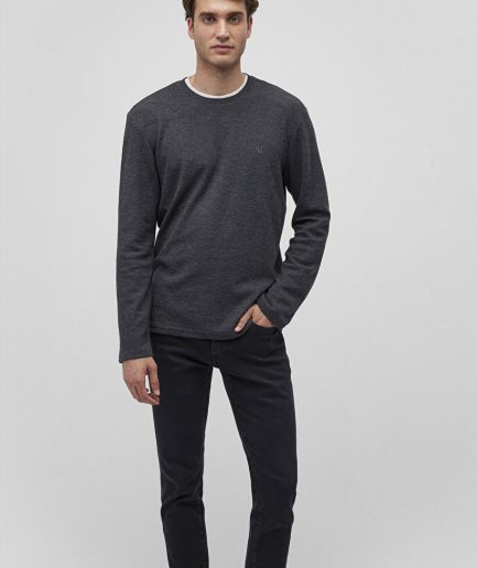 Серый длинный рукав футболка MAVI, приталенный, круглый вырез, 53% полиэстер, 47% хлопок, размеры S, M, L, XL, XXL, XS