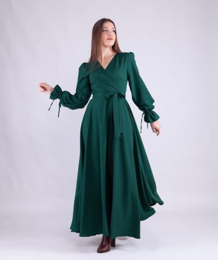 Платье Макси с запахом, длинный рукав, 34(XS), многоцветный, хлопок-полиэстер-спандекс, с скрытой молнией, эластичные манжеты, стильное и удобное