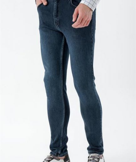 Мужские темно-синие джинсы с завышенной талией, Slim Fit, 5 карманов, 98% хлопок, 2% эластан, модель 32