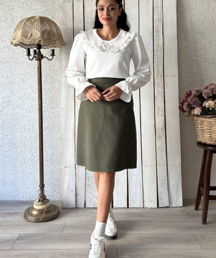 Женская короткая юбка хаки из кашемира, облегающий крой, 55-60 см, 30% шерсти, ручная стирка, модель S, размер 36-46