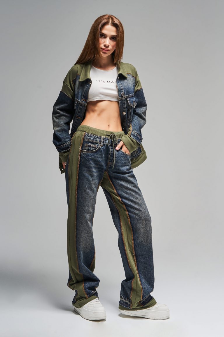 Женские джинсы loose fit двойного дизайна в цвете деним размер 34-42