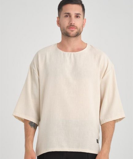 Oversize Футболка с круглым вырезом Fakir Kol — Бежевый, стильный и удобный вариант для вашего гардероба