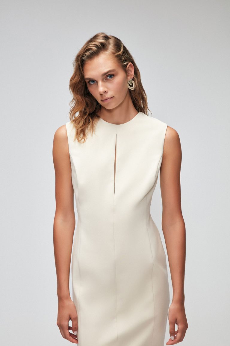 Платье с разрезами Vanilla Moda Tutkusu, облегающего силуэта, без рукавов, с молнией, из ткани с полиэстером, разм. 46