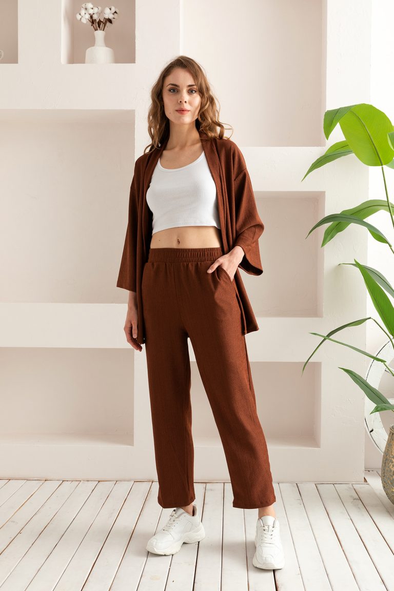 Женский комплект кимоно — верх и низ из дышащего льна с широкими брюками, доступен в различных цветах