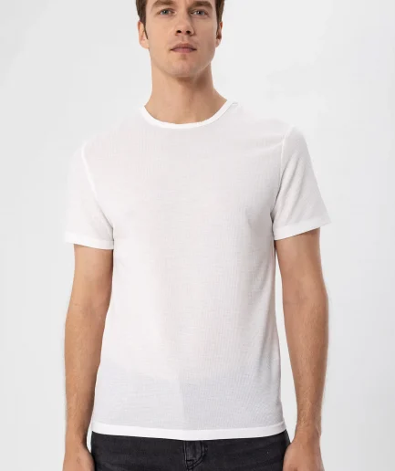 Мужская футболка с о-образным вырезом, slim fit, белая, с амбруры, 65% полиэстер, 35% вискоза, размер XXL, производство Турция