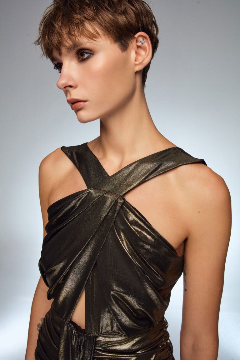 Платье Gold Moda Tutkusu с завязками, 95% полиэстер, 5% ликра, размер 36, идеальная посадка, стильный дизайн