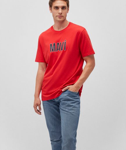 Красная футболка с логотипом Mavi из 100% хлопка, доступна в размерах S, M, L, XL, XXL, XS