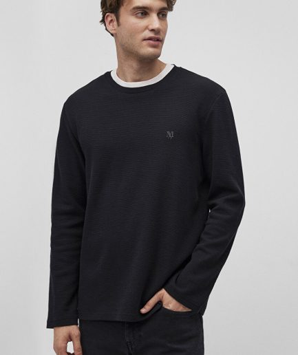 Черная футболка с длинным рукавом Slim fit, круглый вырез, 100% хлопок, доступна в размерах S, M, L, XL, XXL, XS