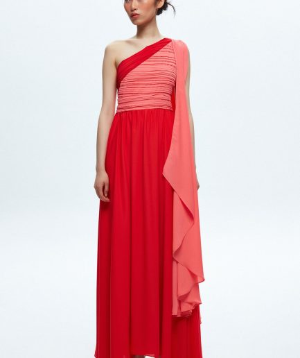 Красное шифоновое платье Mert Aslan на одно плечо, двухцветное, 100% полиэстер, размеры S, XS