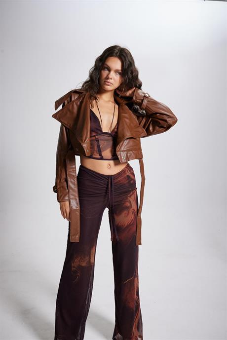 Кожаная куртка Neeko коричневая, доступна в размерах S, XS, L, M