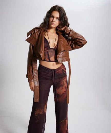 Кожаная куртка Neeko коричневая, доступна в размерах S, XS, L, M