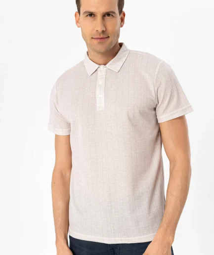 Футболка с поло-воротником, slim-fit, 100% полиэстер, с рисунком, цвет экрю, размер XL, L, M, XXL