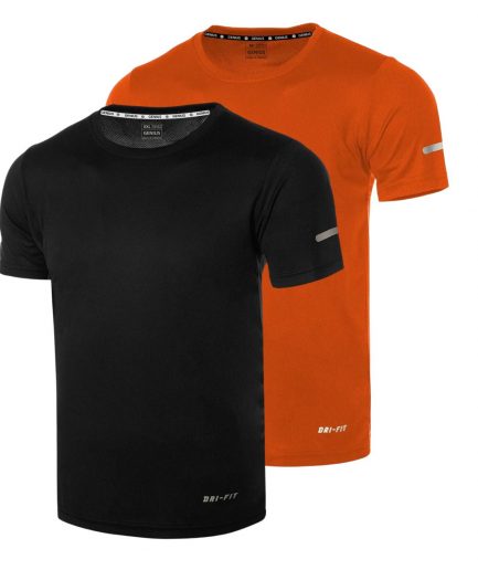 Мужская спортивная футболка быстрого высыхания DRIFIT с нулевым вырезом, 100% полиэстер, дышащая, размеры S-XL, черно-оранжевая