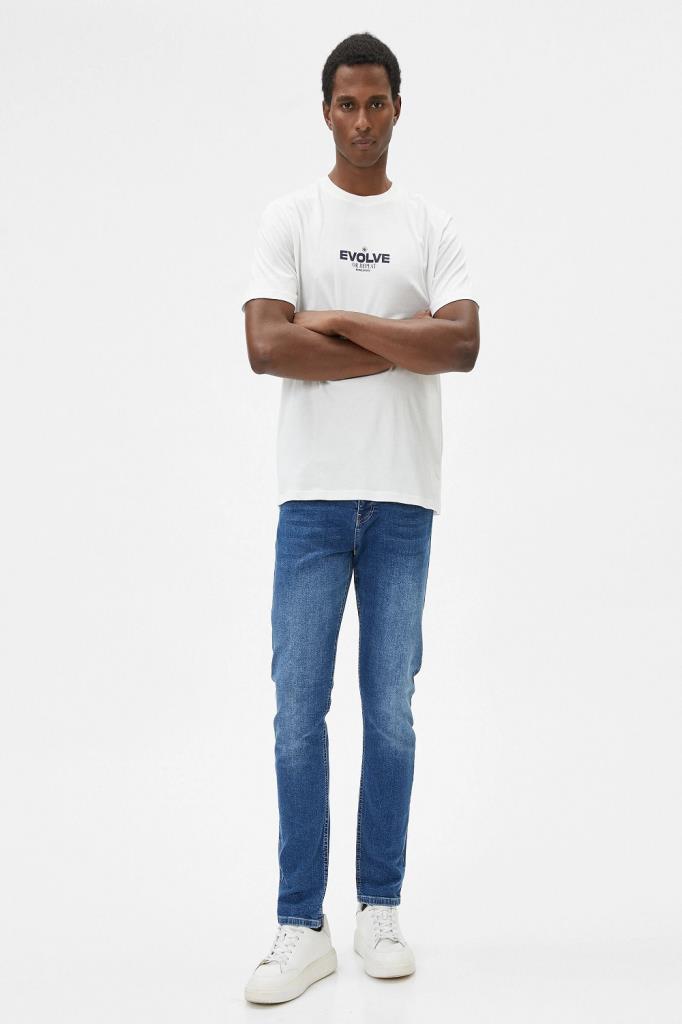 Узкие джинсы Koton Slim Fit Brad Jean с нормальной талией и прямым кроем, выполненные из переработанного хлопка цвет индиго