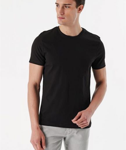 Мужская черная футболка с круглым вырезом, slim fit, 100% хлопок, короткий рукав, без карманов, для стильного образа
