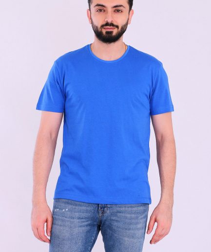 Синий базовый мужской футболка slim fit из 100% органического хлопка с экосертификатами