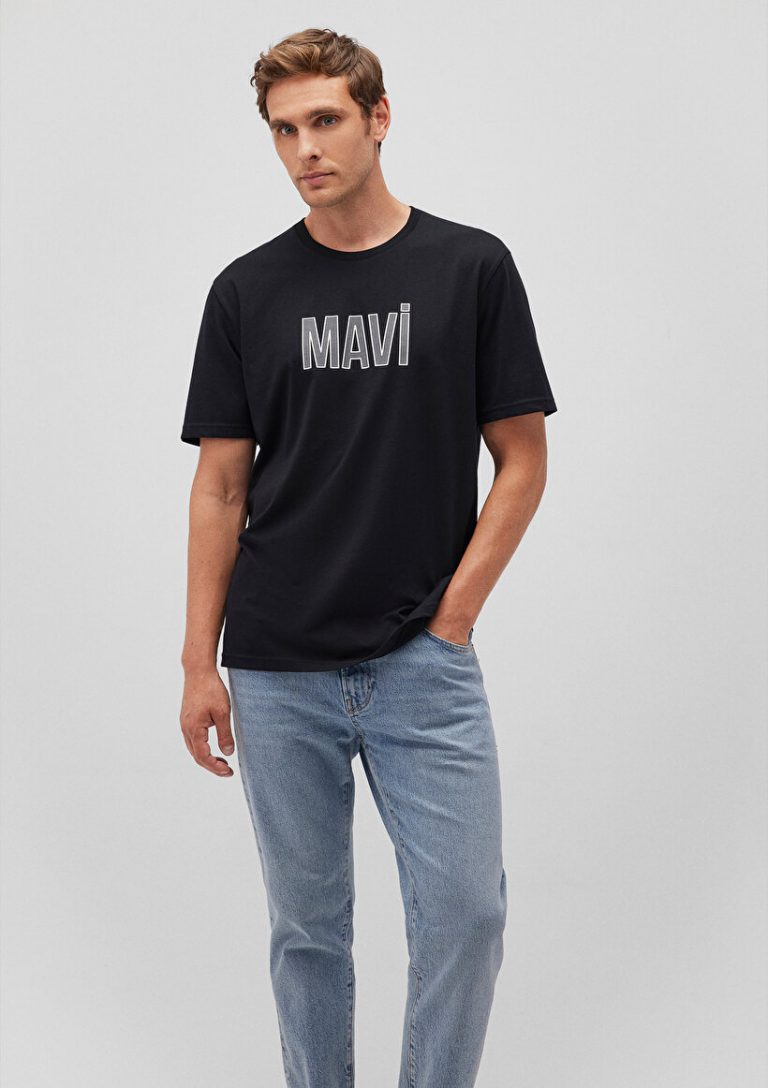 Черная футболка с логотипом Mavi из 100% хлопка, доступна в размерах S, M, L, XL, XXL