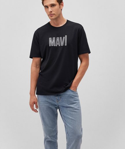 Черная футболка с логотипом Mavi из 100% хлопка, доступна в размерах S, M, L, XL, XXL