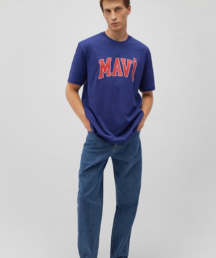 Футболка синяя с логотипом Mavi из 100% хлопка, доступные размеры S, M, L, XL, XXL