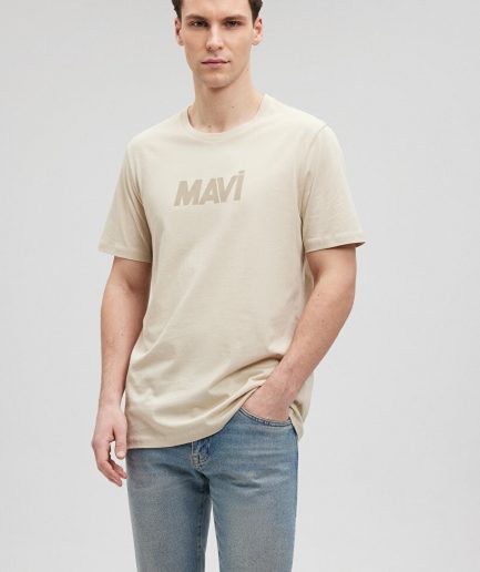 Бежевая футболка с логотипом MAVI из 100% хлопка, доступна в размерах S, M, XL, XS