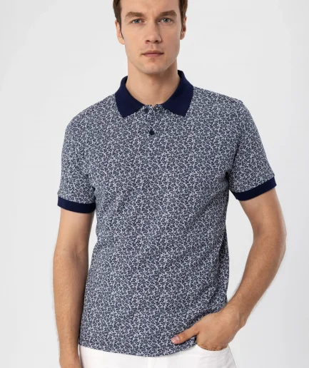 Футболка с принтом поло-воротником, Slim Fit, 100% хлопок, цвет белый, размеры S-XXL, Турция