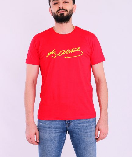 Футболка с коротким рукавом для мужчин Slim Fit с подписью Ататюрка, красного цвета, 100% органический хлопок, сертифицированный Ecotex и GOTS