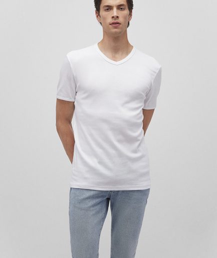 Белая футболка с V-образным вырезом и ribana, 100% хлопок, slim fit, короткий рукав, супер мягкая ткань, доступна в размерах S, M, L, XL, XXL