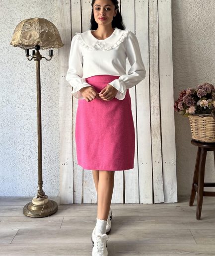 Юбка короткая из кашемира фуксии, состав: 30% шерсть, облегающая, длина 55-60 см, размеры 36-46, ручная стирка