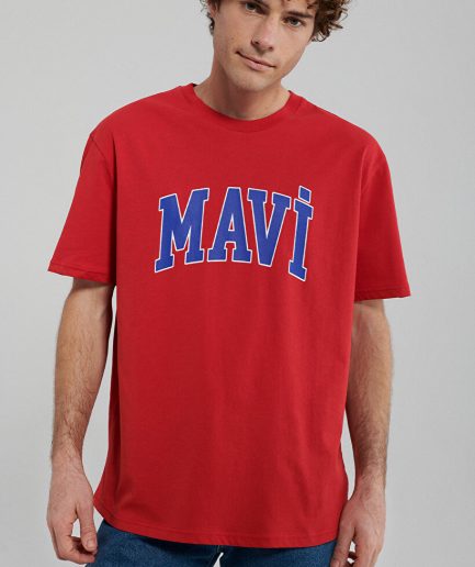 Футболка красная с логотипом Mavi из 100% хлопка, доступна в размерах S, M, L, XL