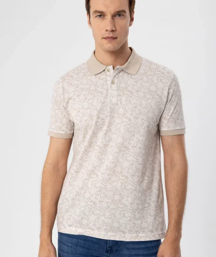 Футболка поло с рисунком, slim fit, 100% хлопок, белая, размер S, турецкое производство