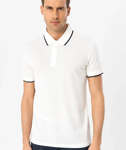 Полосатая поло-рубашка slim-fit, 82% вискоза, 16% полиэстер, 2% эластан, белая, производитель Турция