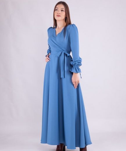 Платье Maxi с крылатым вырезом и длинными рукавами, цвет макси-кот, хлопок-полиэстер-эластан, без подкладки, скрытая молния, резинка на рукавах
