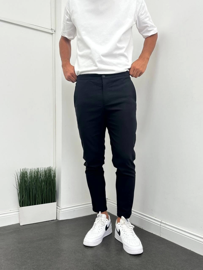 Мужские брюки slimfit из парашютной ткани с эластичным поясом — кремовый